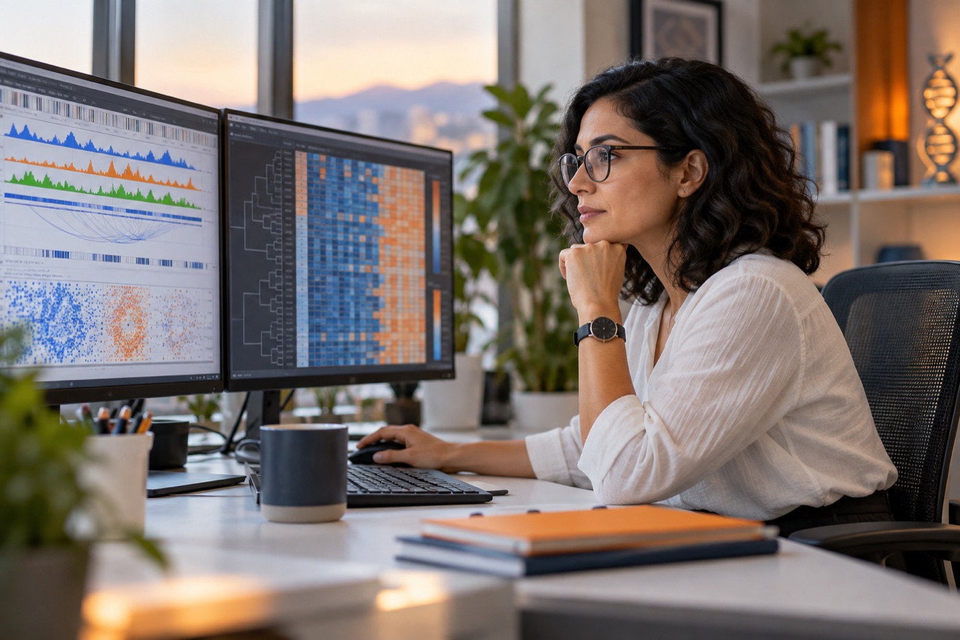 Bioinformatician reviewing genomic data
